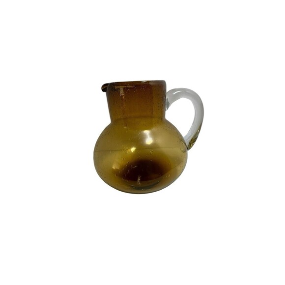 Vintage Amber Bubble Art Glass Pitcher Hand Blown Mid-Century Modern - Picture 1 of 16